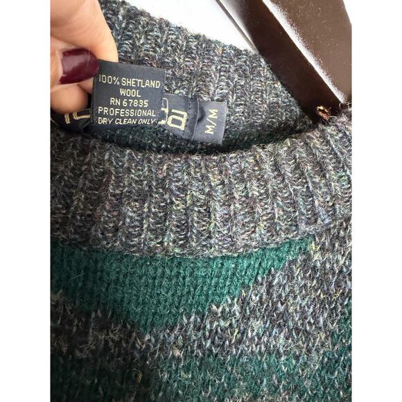 Nautica Vinatge Men’s M Wool Sweater Green Print Made in USA - Picture 6 of 9